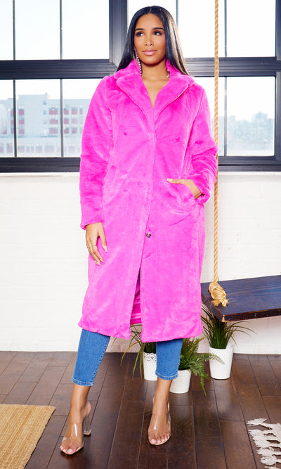 Plush Prowess Fur Coat- Pink - Cutely Covered