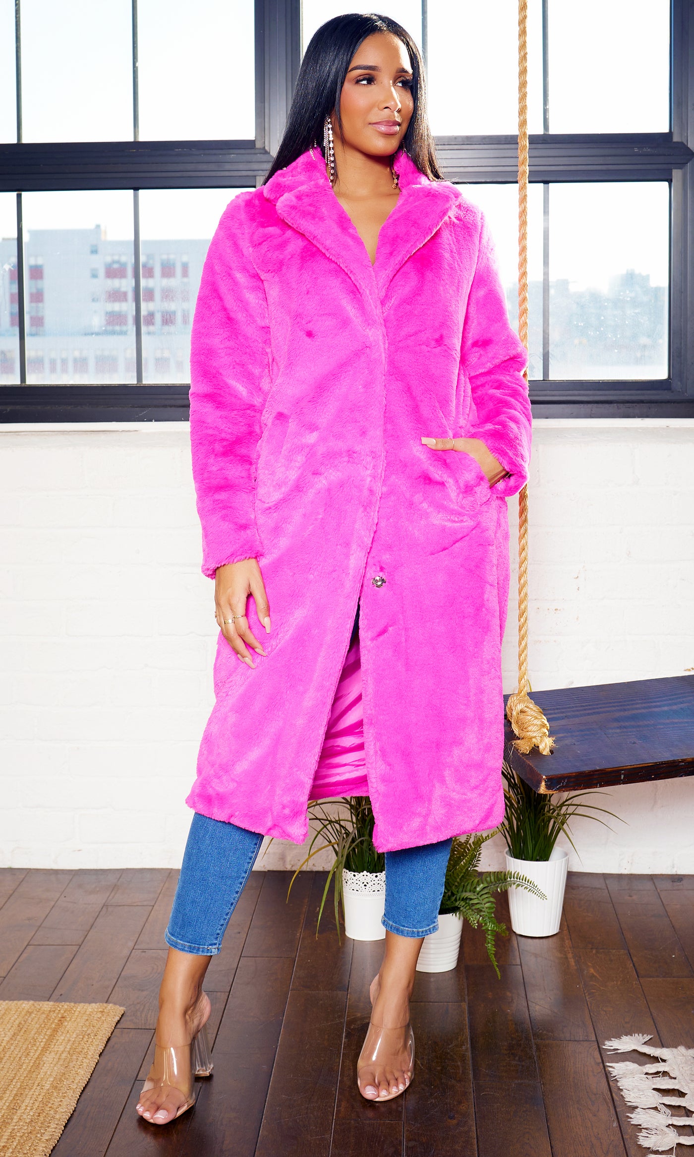 Plush Prowess Fur Coat- Pink - Cutely Covered