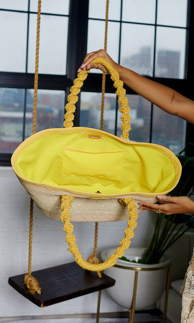 Handmade Straw Tote - Yellow - Cutely Covered