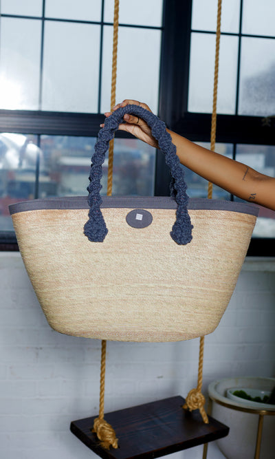 Handmade Straw Tote - Grey - Cutely Covered
