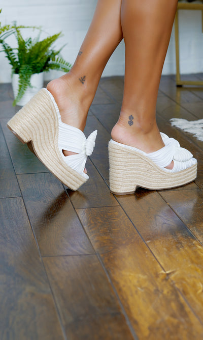 Slip-On Wedge Sandals - White - Cutely Covered