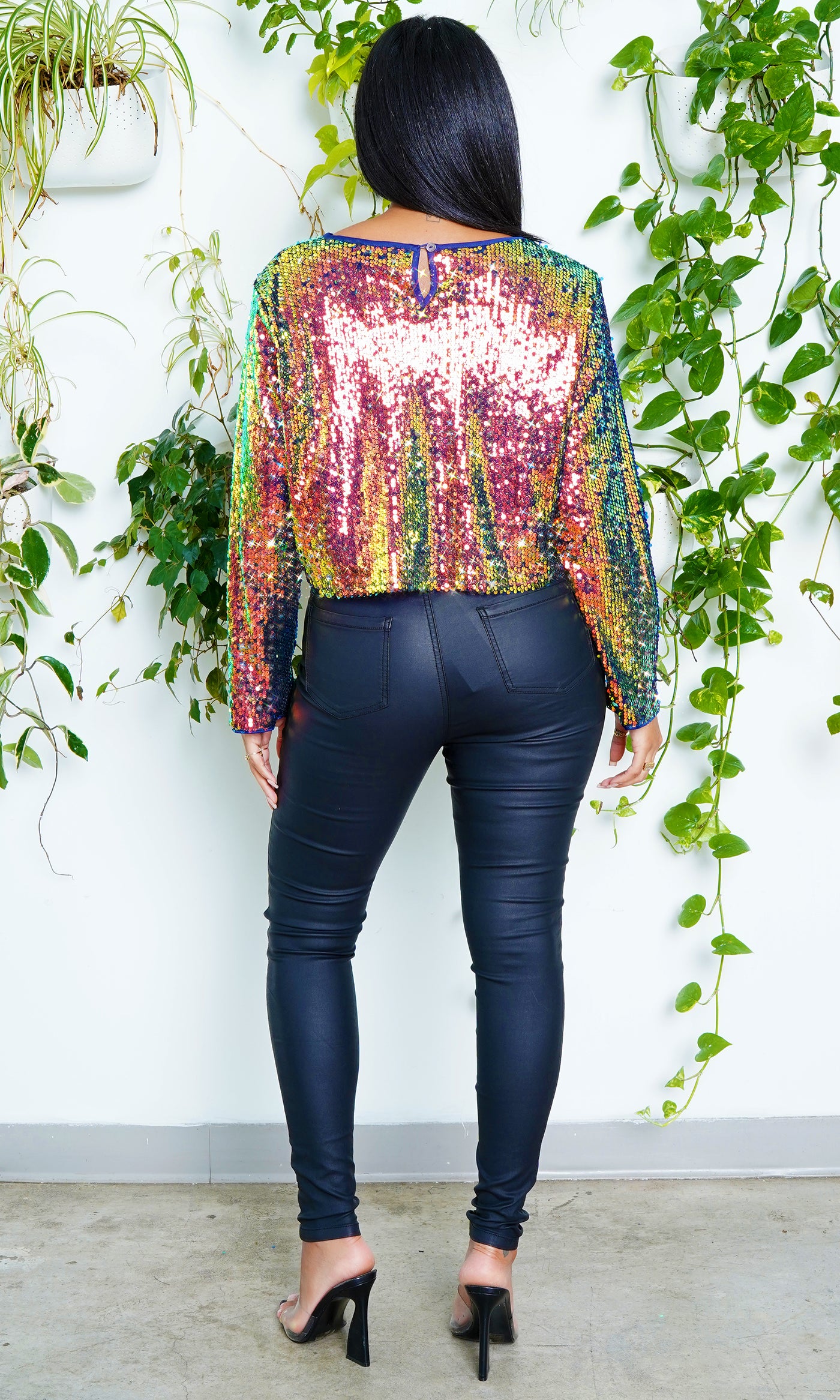 Metallic Sequin Bubble-Sleeve Top(Multicolored) - Cutely Covered