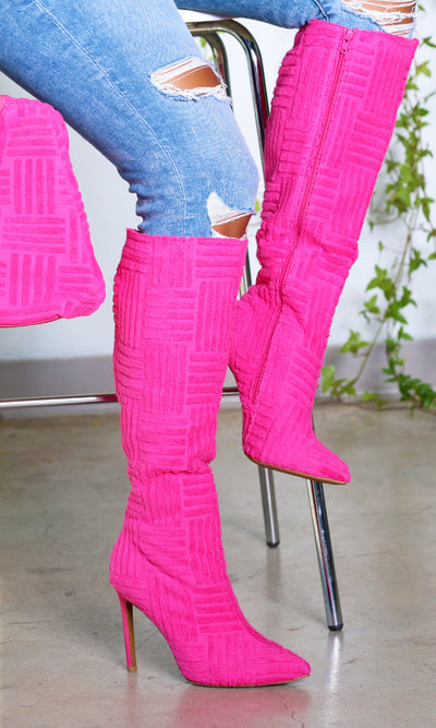 Pink Terry Knee Boots - Cutely Covered