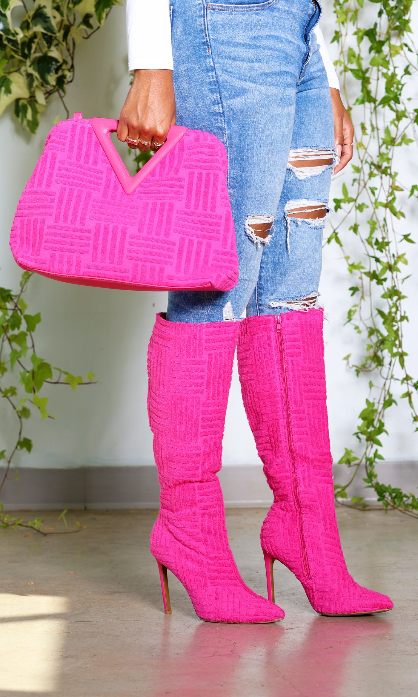 Pink Terry Knee Boots - Cutely Covered