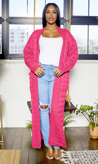 Cable Knit Cardigan - Pink - Cutely Covered