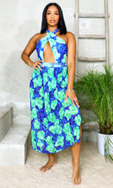 Halter Hussy | One Piece Monokini Skirt Set Blue/Green PREORDER - Cutely Covered