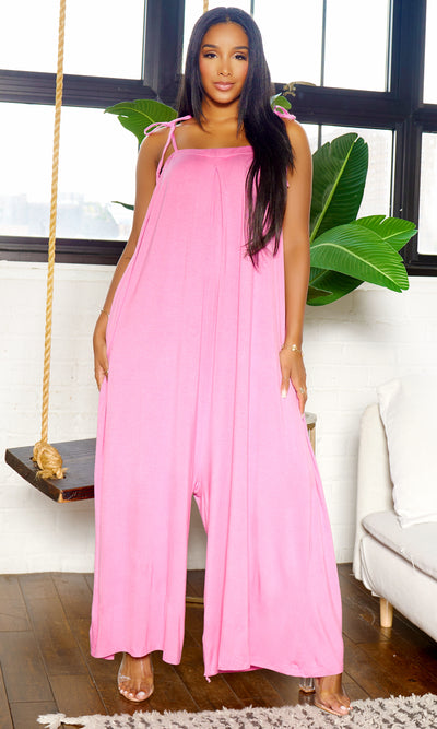 Miriam | Spaghetti Strap Harem Jumpsuit - Pink - Cutely Covered