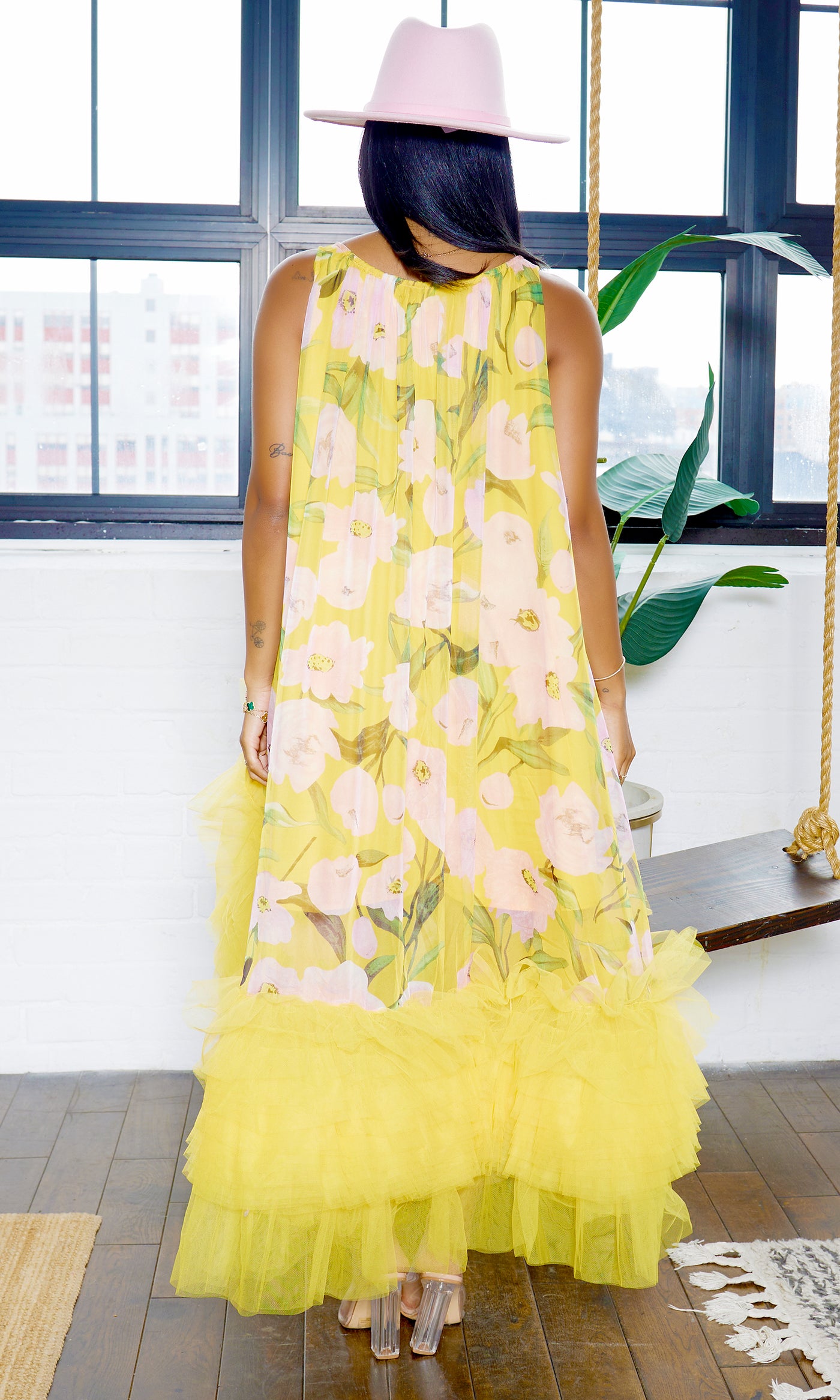 Tulle High Low Ruffle Trim Dress | Yellow - Cutely Covered