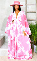 Larisa | Cape Floral Maxi Dress - Pink & Gray FINAL SALE - Cutely Covered
