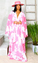 Larisa | Cape Floral Maxi Dress - Pink & Gray FINAL SALE - Cutely Covered