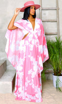 Larisa | Cape Floral Maxi Dress - Pink & Gray FINAL SALE - Cutely Covered