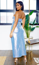 Silver Denim Mix Skirt Set - Cutely Covered