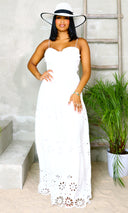 Lace Elegance | Embroidery Detail Maxi Dress - White FINAL SALE - Cutely Covered
