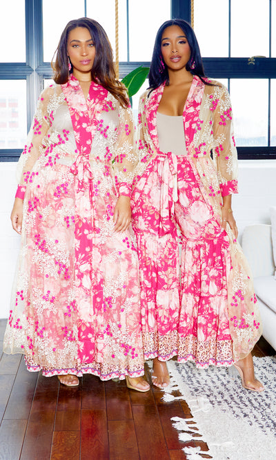Enchanted Garden | Embroided Kimono - Pink Floral - Cutely Covered