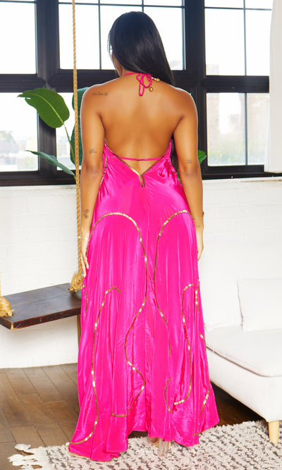 Beaded Flowy Dress 2 - Fuchsia - Cutely Covered