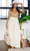 Linen Side Split Pants - Khaki - Cutely Covered