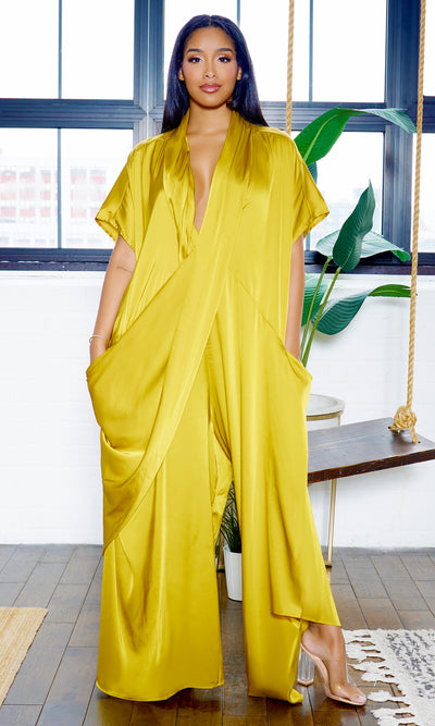 Luxe Drape Loose Fit Jumpsuit -  Chartreuse PREORDER Ships End April - Cutely Covered