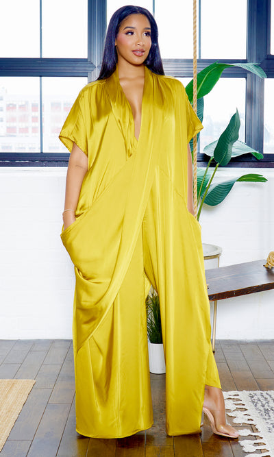 Luxe Drape Loose Fit Jumpsuit -  Chartreuse PREORDER Ships End April - Cutely Covered