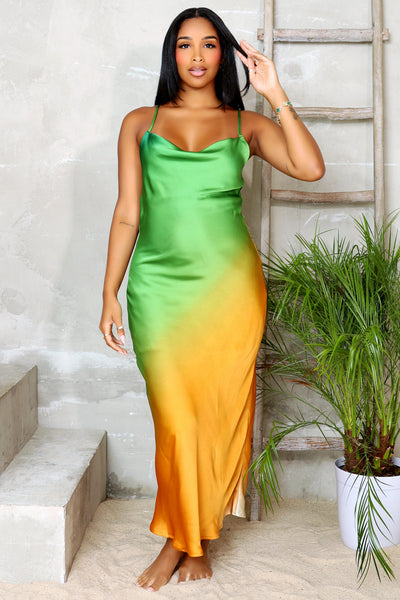 Isla Mariposa | Lace Back Slip Maxi Dress - Green Yellow