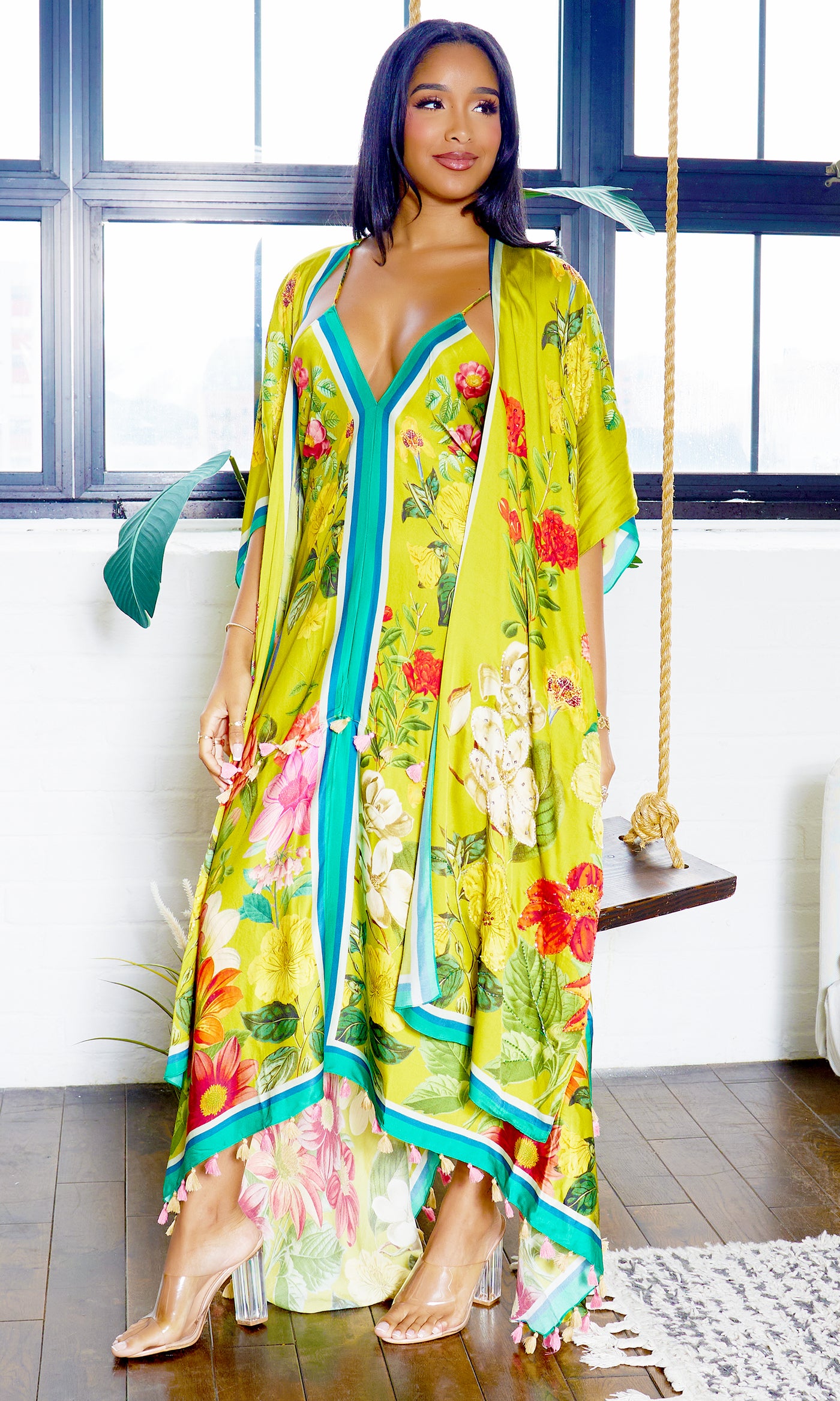 Beaded Kimono - Olive Floral - Cutely Covered