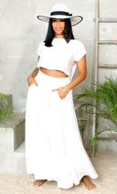 Chic Ensemble | Crop Top Skirt Set - Off White - Cutely Covered