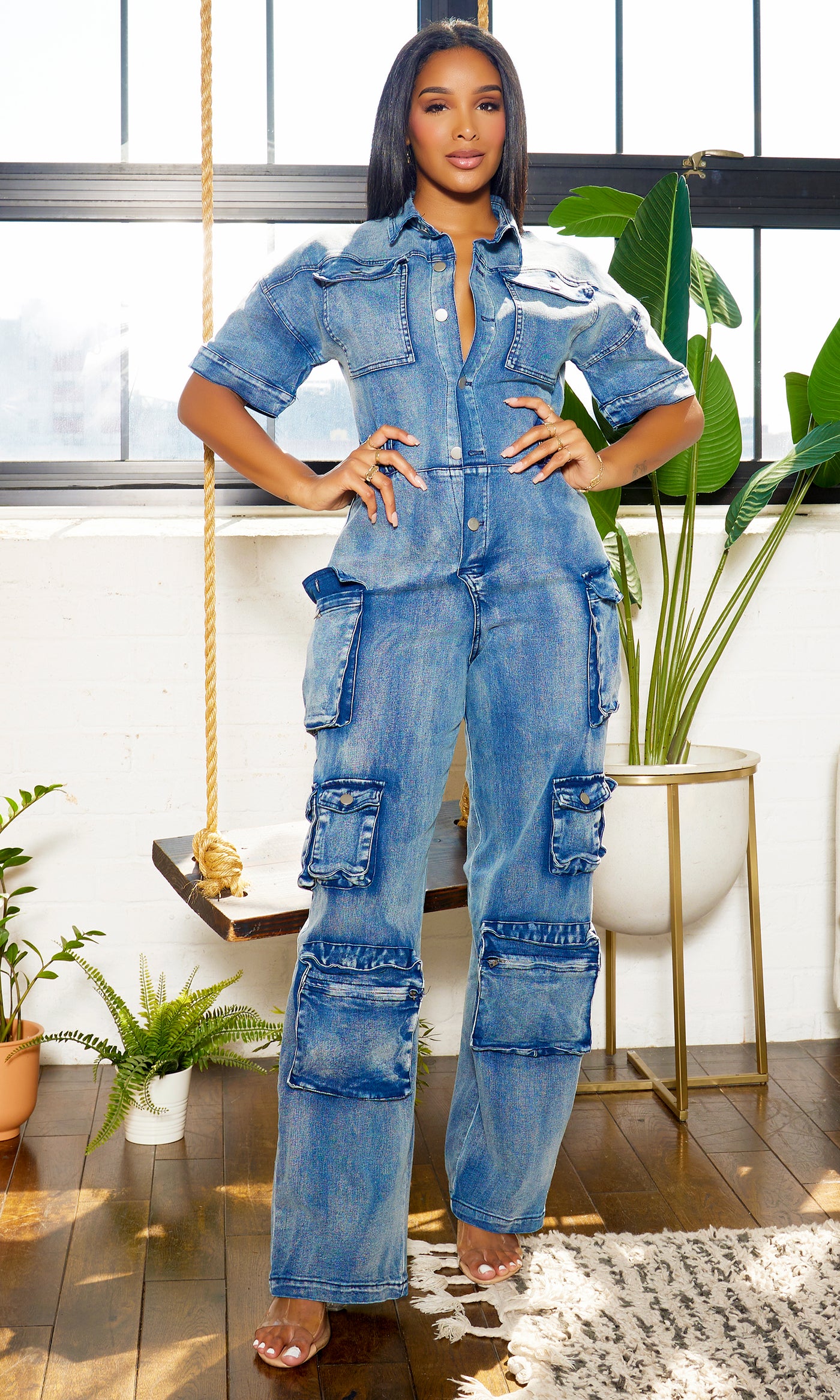 Womens Denim Jumpsuit Overalls Zip Front Collared all in one one piece Size  8-14