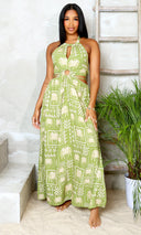 Chic Floral Halter Neck Dress - Green FINAL SALE - Cutely Covered
