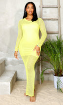 Split Sensation | Knitted Long-Sleeve Dress - Chartreuse FINAL SALE - Cutely Covered