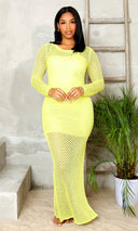 Split Sensation | Knitted Long-Sleeve Dress - Chartreuse FINAL SALE - Cutely Covered