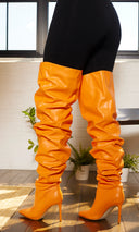 Orange Faux Leather Runched Boots PREORDER Ships Early October - Cutely Covered