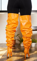Orange Faux Leather Runched Boots PREORDER Ships Early October - Cutely Covered