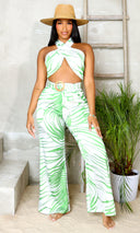 Hawaiian Haven | Halter Top Pants Set - Lime Green - Cutely Covered