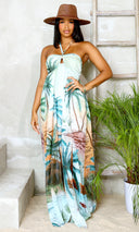 Tropical Temptress | Halter Maxi Dress - Palm Print FINAL SALE - Cutely Covered