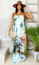 Tropical Temptress | Halter Maxi Dress - Palm Print FINAL SALE - Cutely Covered