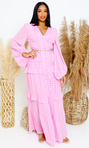 Kythira | Chiffon Puff Sleeve Maxi Dress - Pink FINAL SALE - Cutely Covered