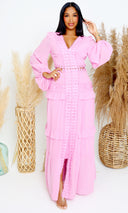 Kythira | Chiffon Puff Sleeve Maxi Dress - Pink FINAL SALE - Cutely Covered