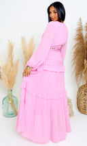 Kythira | Chiffon Puff Sleeve Maxi Dress - Pink FINAL SALE - Cutely Covered