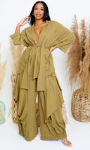 Luxury | Jersey Cardigan Set - Olive - Cutely Covered