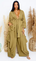 Luxury | Jersey Cardigan Set - Olive - Cutely Covered