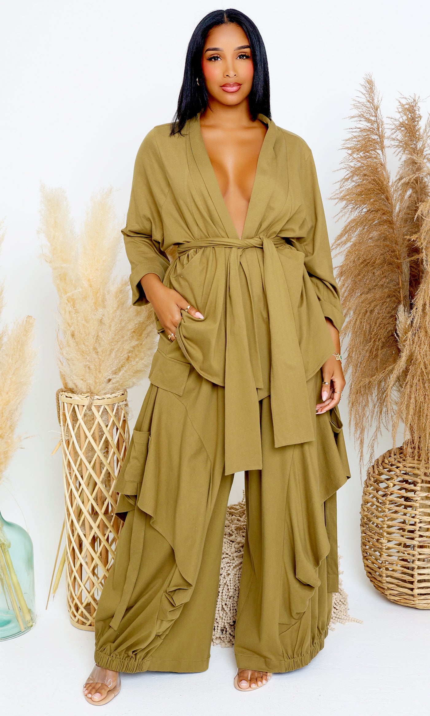 Luxury | Jersey Cardigan Set - Olive PREORDER Ships End August
