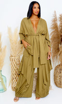 Luxury | Jersey Cardigan Set - Olive - Cutely Covered