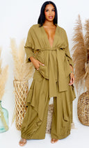 Luxury | Jersey Cardigan Set - Olive - Cutely Covered
