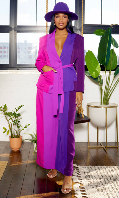Got Her Own | Color Block Suit Set - Purple - Cutely Covered