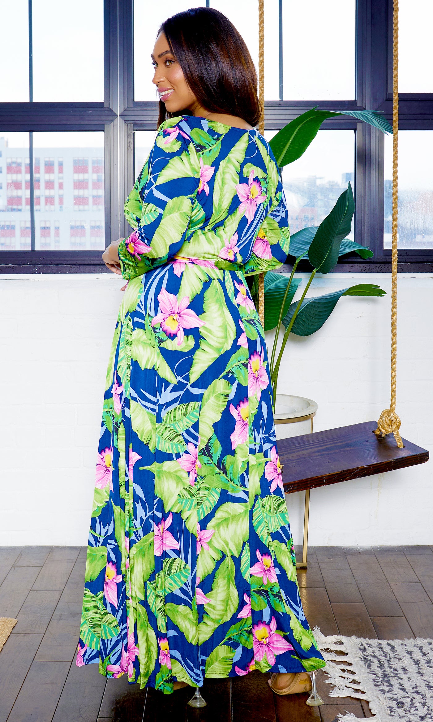 Blessed and Beautiful l  Stretch Maxi Dress - Navy Floral - Cutely Covered