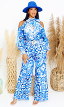 Ioannina |  Blue & White Printed Pant Set FINAL SALE - Cutely Covered