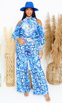 Ioannina |  Blue & White Printed Pant Set FINAL SALE - Cutely Covered
