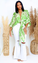 Laura| Verdant Leaf Print Kimono - Lush Green - Cutely Covered