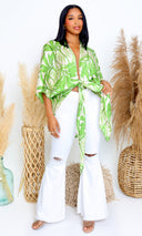 Laura| Verdant Leaf Print Kimono - Lush Green - Cutely Covered