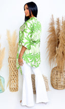 Laura| Verdant Leaf Print Kimono - Lush Green - Cutely Covered