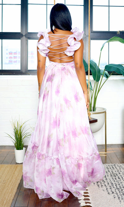 Divine Floral | Lace Back Maxi Dress - Lavender